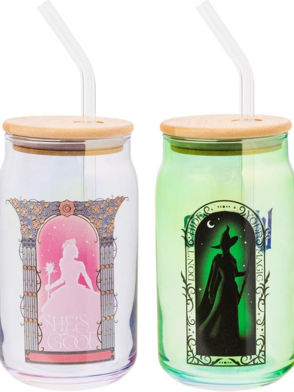 Set of 2 Glass Tumblers - Wicked Elphaba & Glinda - 16oz Drinkware for Fans